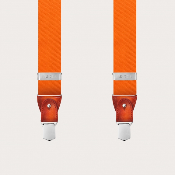 Bretelles homme orange en soie sans nickel