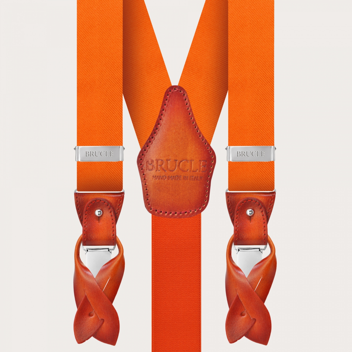 Bretelles homme orange en soie sans nickel