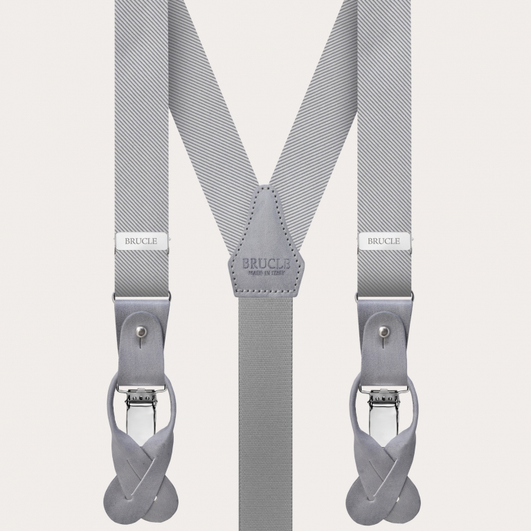 Narrow men's gray silk suspenders