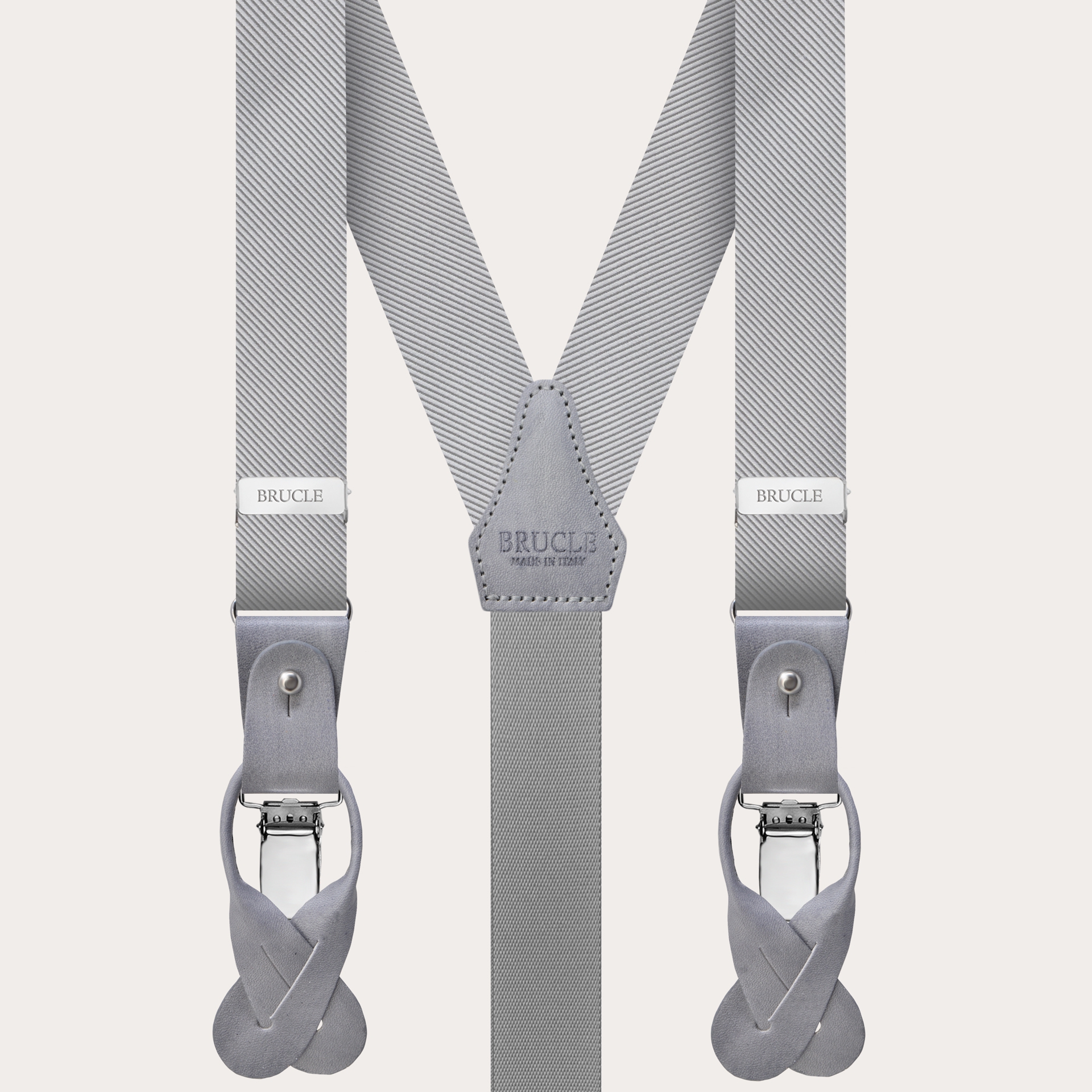 Narrow men's gray silk suspenders