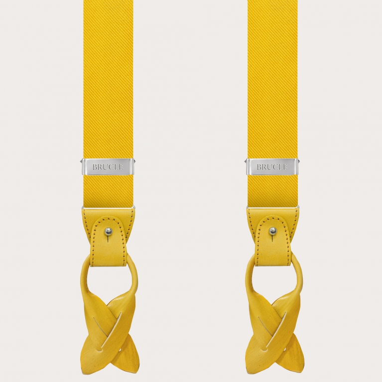 Yellow silk suspenders for men