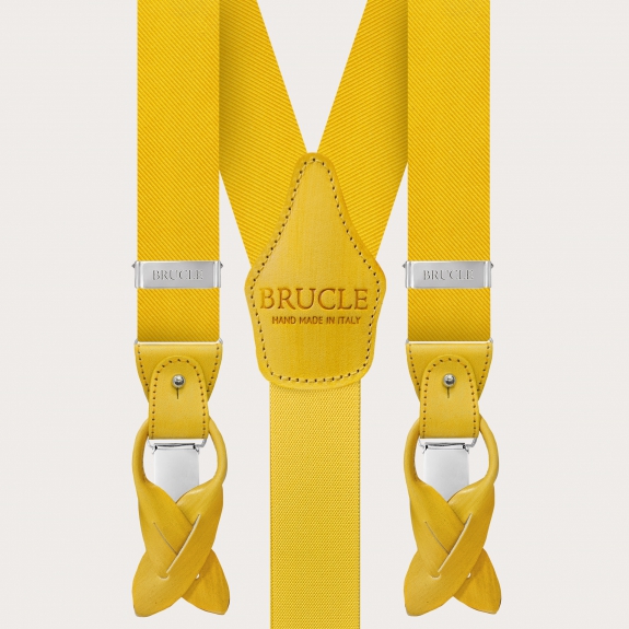 Yellow silk suspenders for men