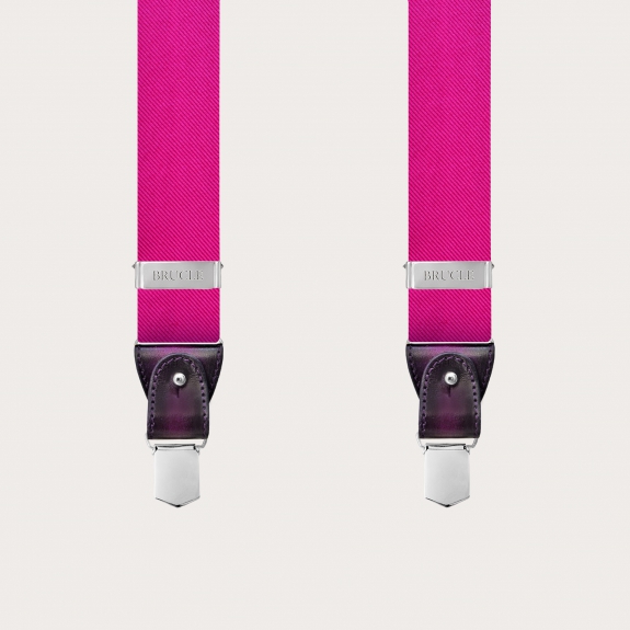 Bretelles larges en soie fuchsia sans nickel