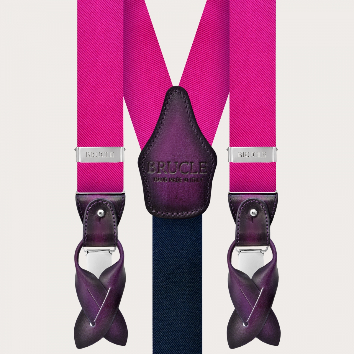 Bretelles larges en soie fuchsia sans nickel