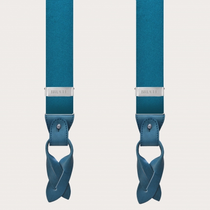 Formal Y-shape pure silk suspenders, petrol green