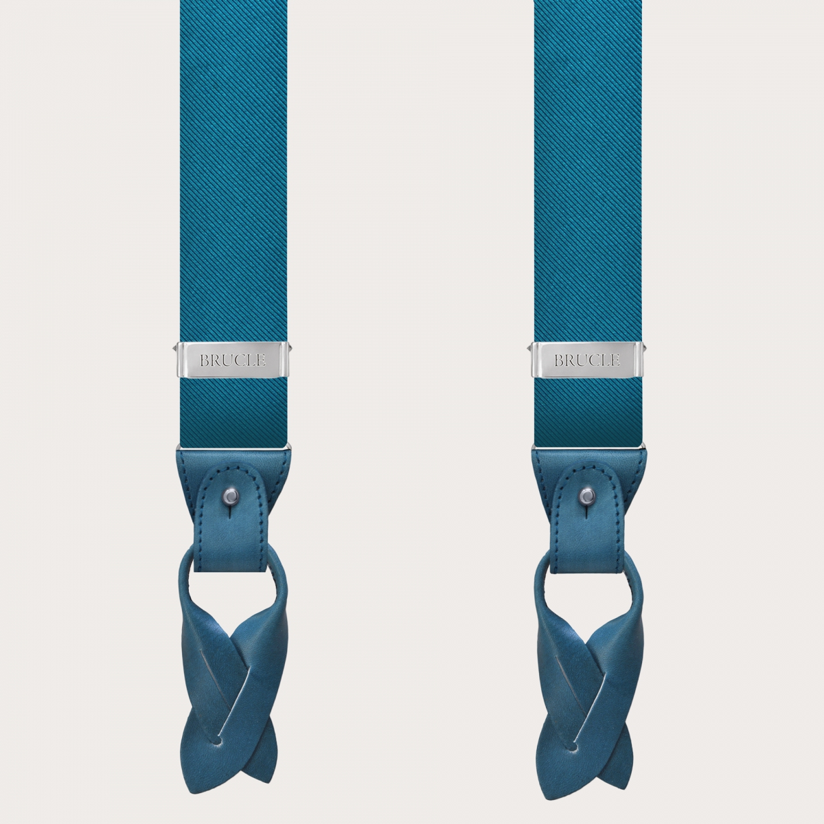 Formal Y-shape pure silk suspenders, petrol green