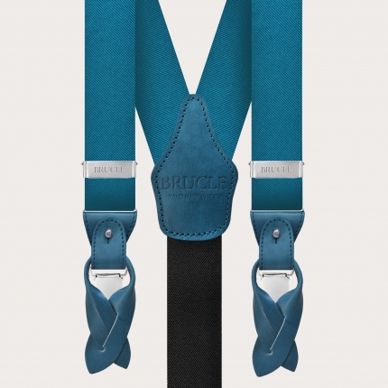 Formal Y-shape pure silk suspenders, petrol green