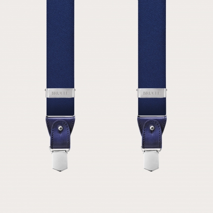 Formal Y-shape pure silk suspenders, blue handcolored