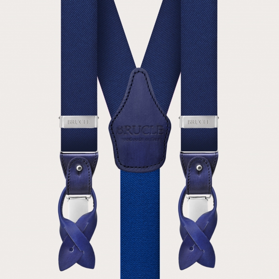 Formal Y-shape pure silk suspenders, blue handcolored