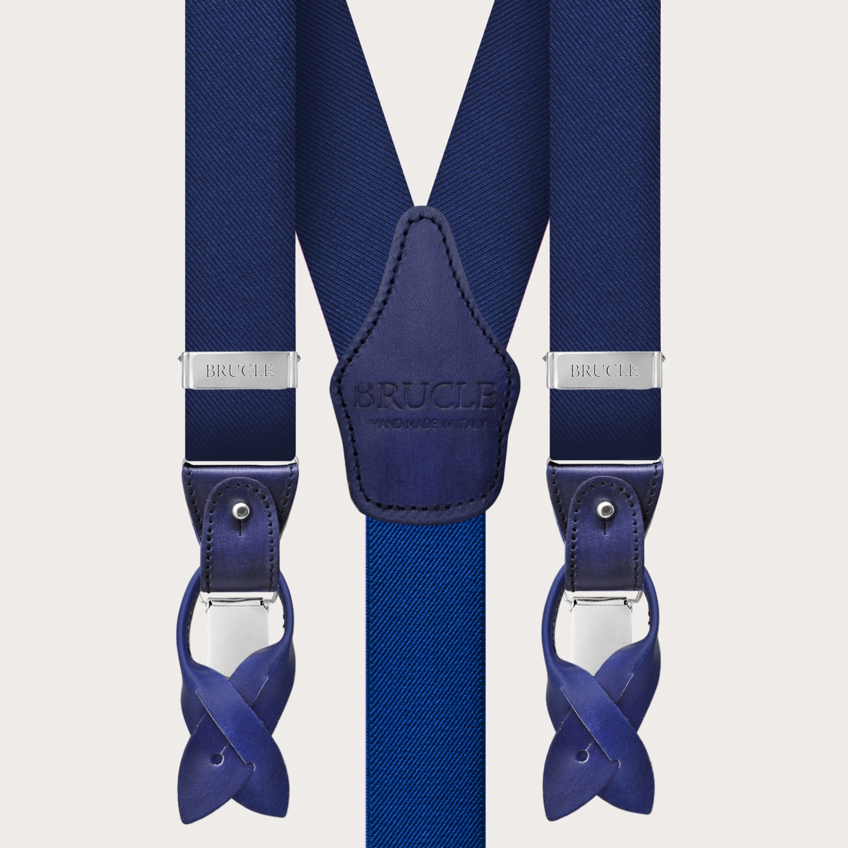 Formal Y-shape pure silk suspenders, blue handcolored