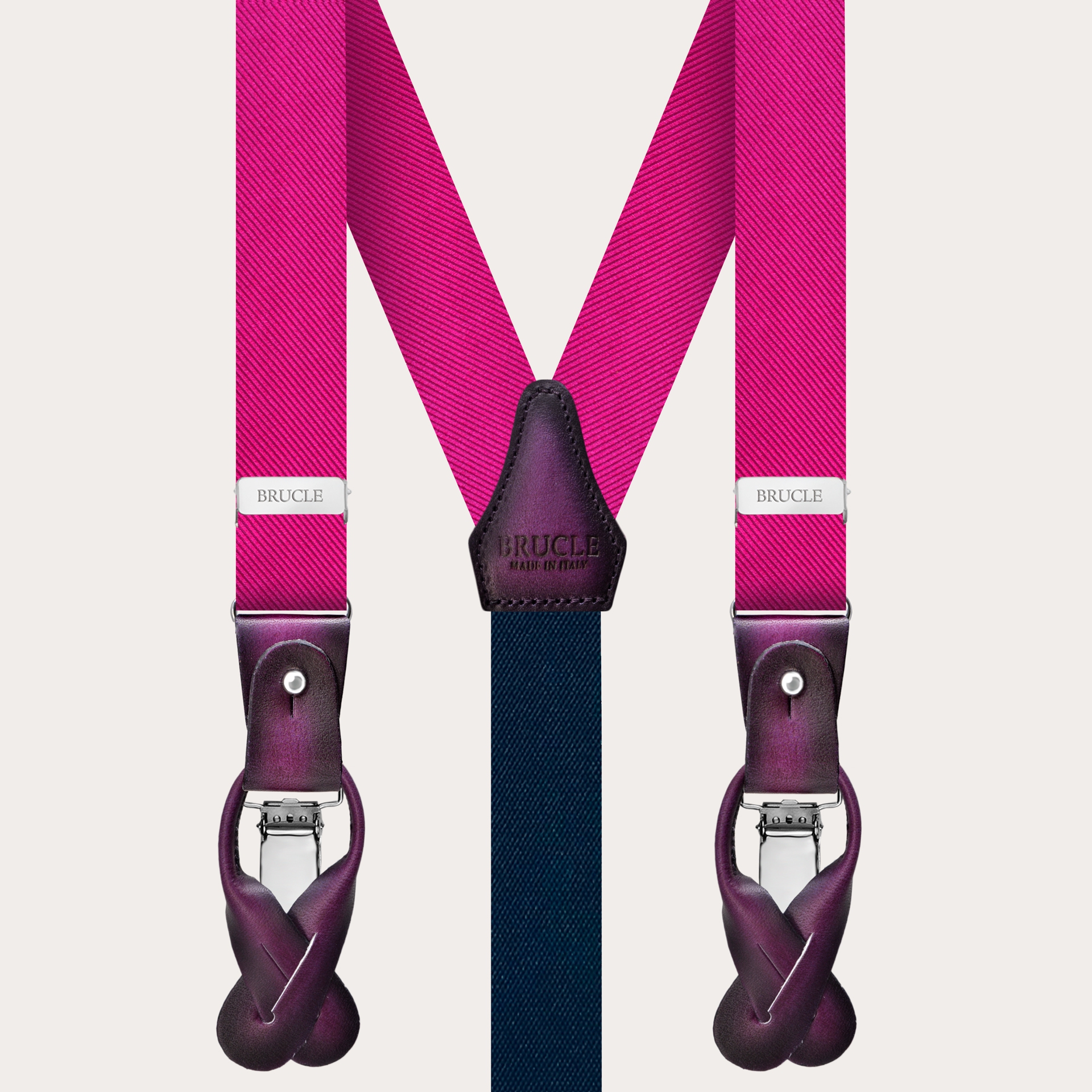 Narrow fuchsia silk suspenders