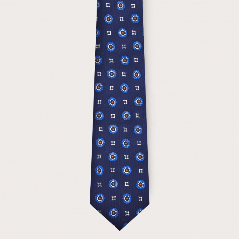 Cravatta in seta blu a fiori