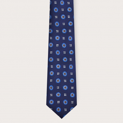 Cravate en soie fleurie bleue