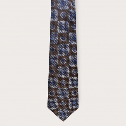 Formal tie in brown silk with geometric pattern