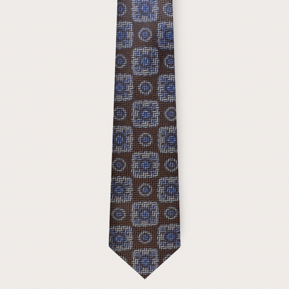 BRUCLE Formal tie in brown silk with geometric pattern