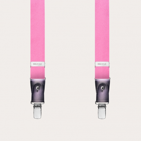 Narrow pink silk men's suspenders