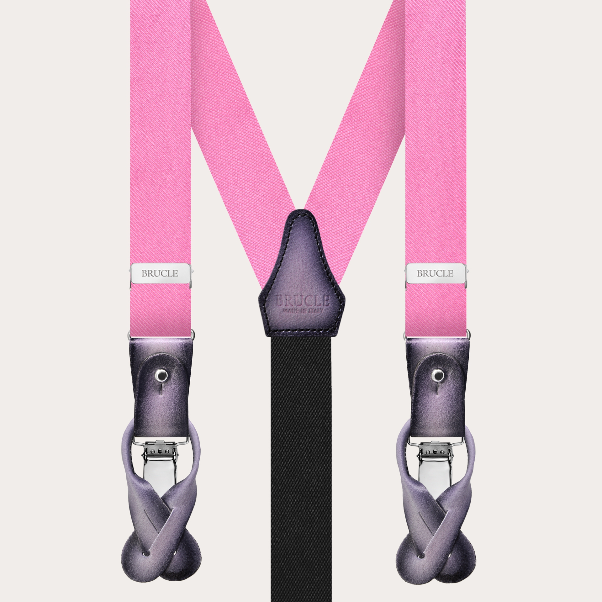 Narrow pink silk men's suspenders