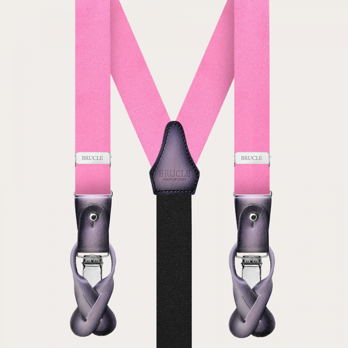 Narrow pink silk men's suspenders