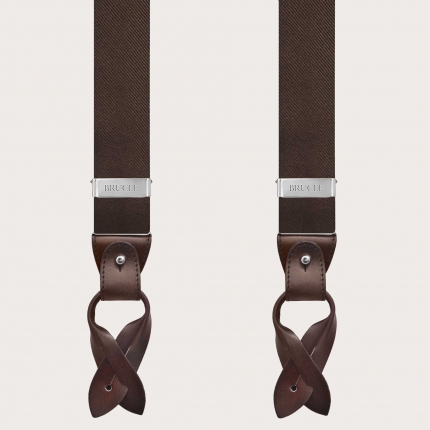 Elegant brown silk suspenders with hand shaded leather