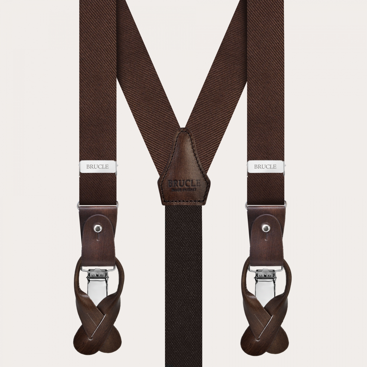 BRUCLE Brown Silk Narrow Suspenders