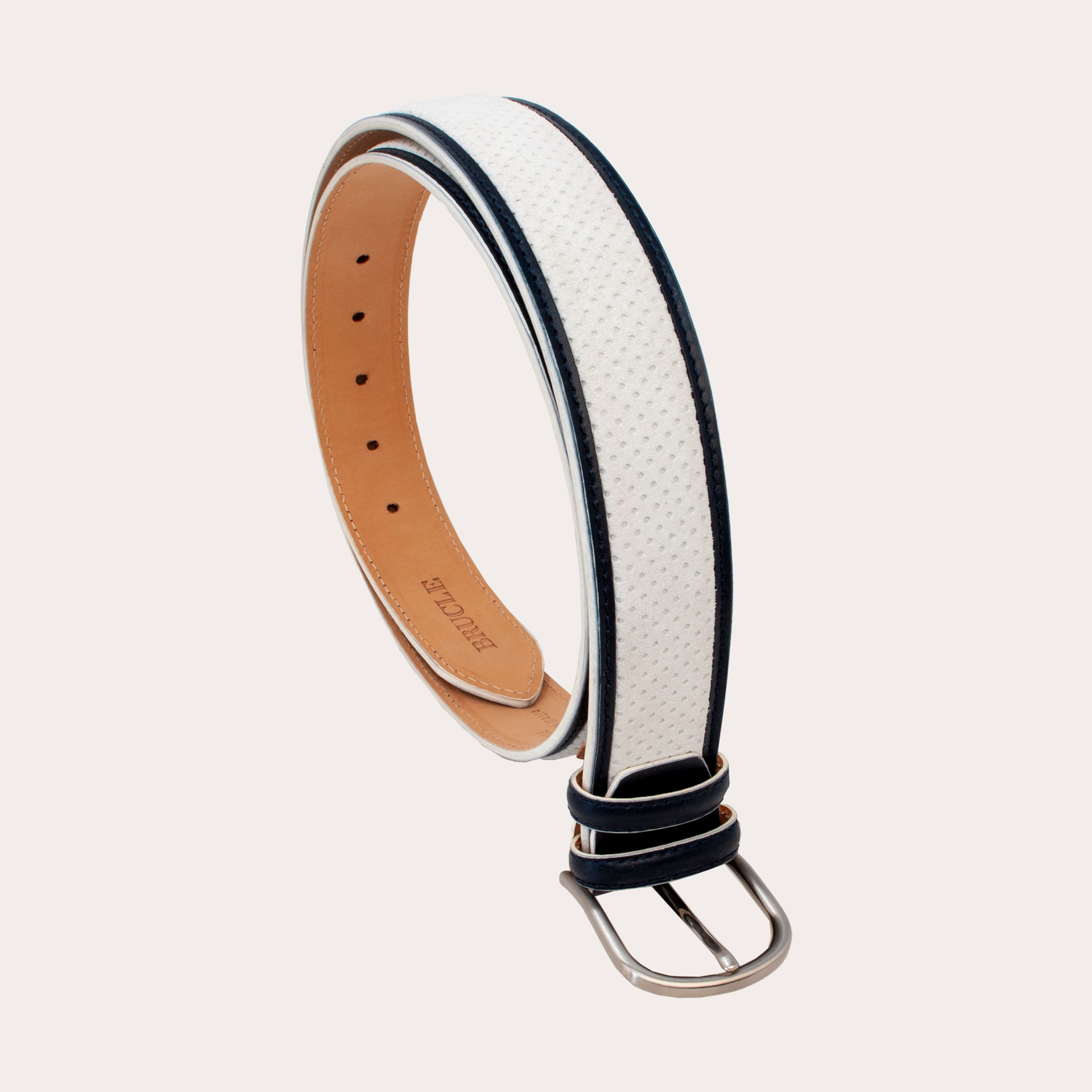 BRUCLE Perforated Suede Belt with Leather Edge | Men's Fashion