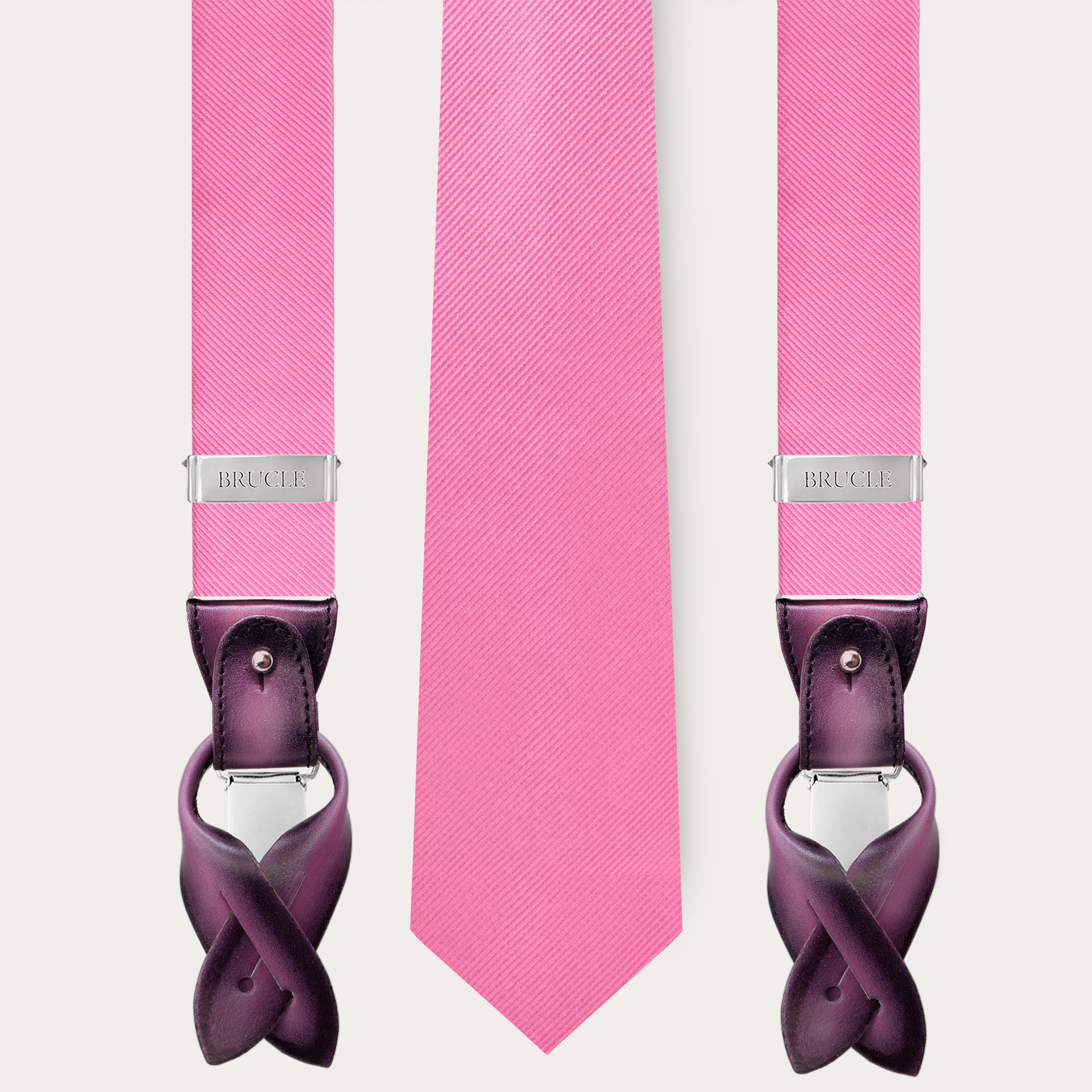 Set coordonné bretelles et cravate en soie rose