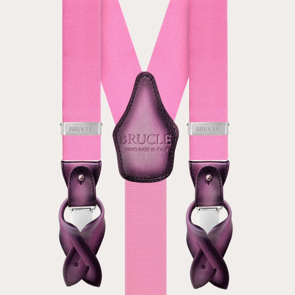 Conjunto coordinado de corbata y tirantes en seda rosa