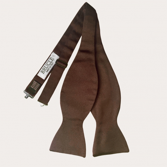Brown jacquard silk self-tie bow tie