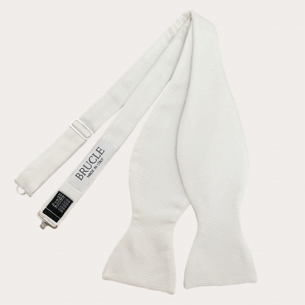 White silk self-tie bow tie
