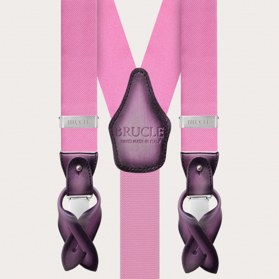 BRUCLE Bretelles homme rose en soie sans nickel