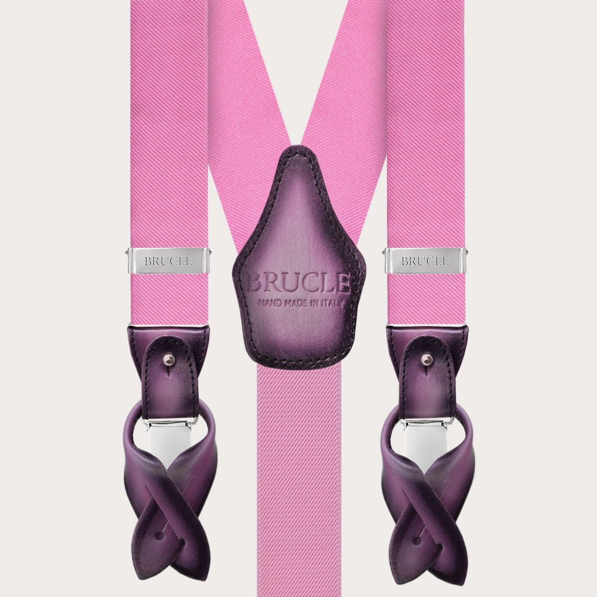 BRUCLE Bretelles homme rose en soie sans nickel