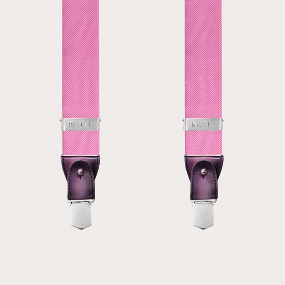 BRUCLE Bretelles homme rose en soie sans nickel