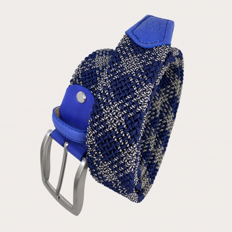 Elastic braided blue and beige belt, nickel free