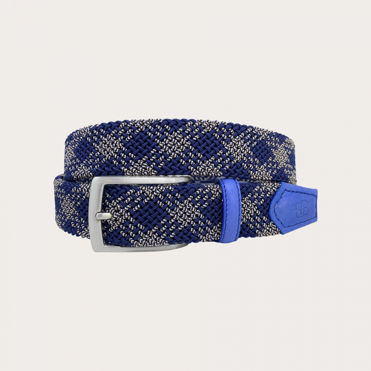 BRUCLE Cintura elastica intrecciata blu e beige nichel free