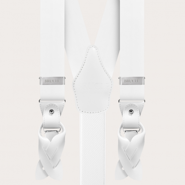 White suspenders in jacquard silk