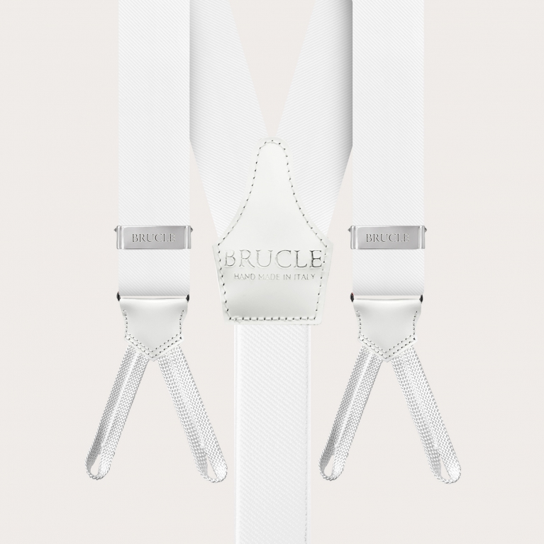 Formal silk suspenders with braid runners, white