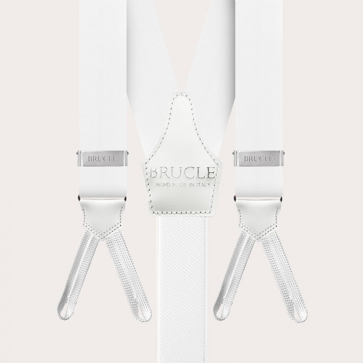 BRUCLE Bretelle bianche in seta con asole per bottoni