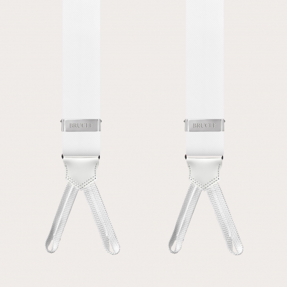 BRUCLE Formal silk suspenders with braid runners, white