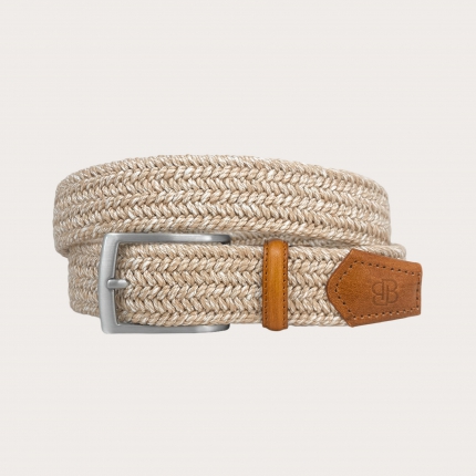 Cinturón elástico trenzado casual de lino arena melange