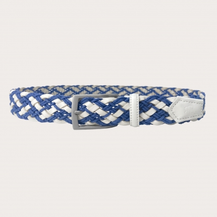 Cintura intrecciata in cuoio e cotone bianca e azzurra