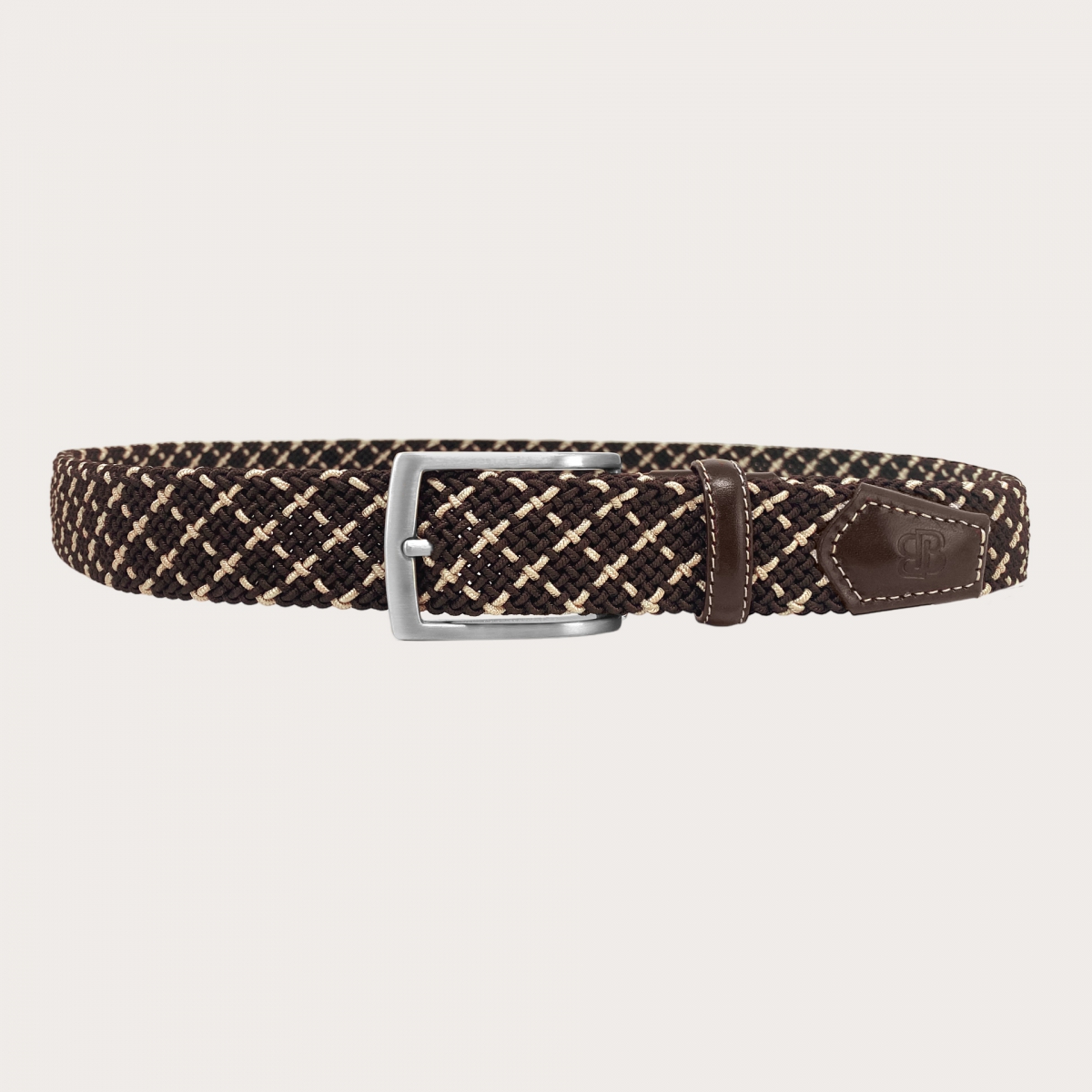 BRUCLE Elastic braided belt in brown and beige, nickel free