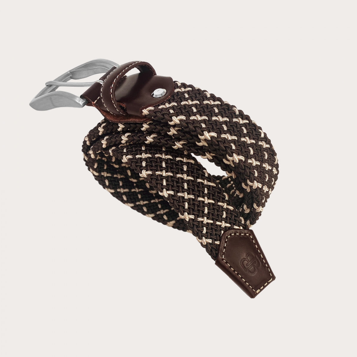 BRUCLE Cinturón trenzado elástico marrón y beige sin niquel