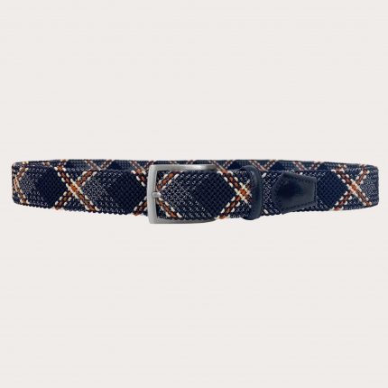 Cinturón elástico trenzado azul con toques de naranja y beige