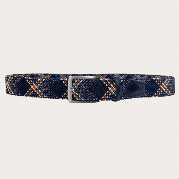 BRUCLE Braided elastic belt in blue with orange and beige pattern