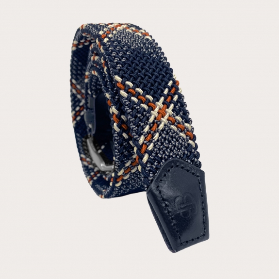 BRUCLE Braided elastic belt in blue with orange and beige pattern
