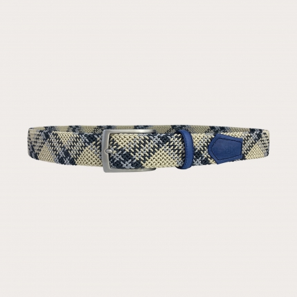 Cintura elastica intrecciata blu azzurra e beige nickel free