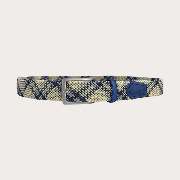 BRUCLE Cintura elastica intrecciata blu azzurra e beige nickel free