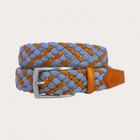 BRUCLE Braided jeans belt blue and leather