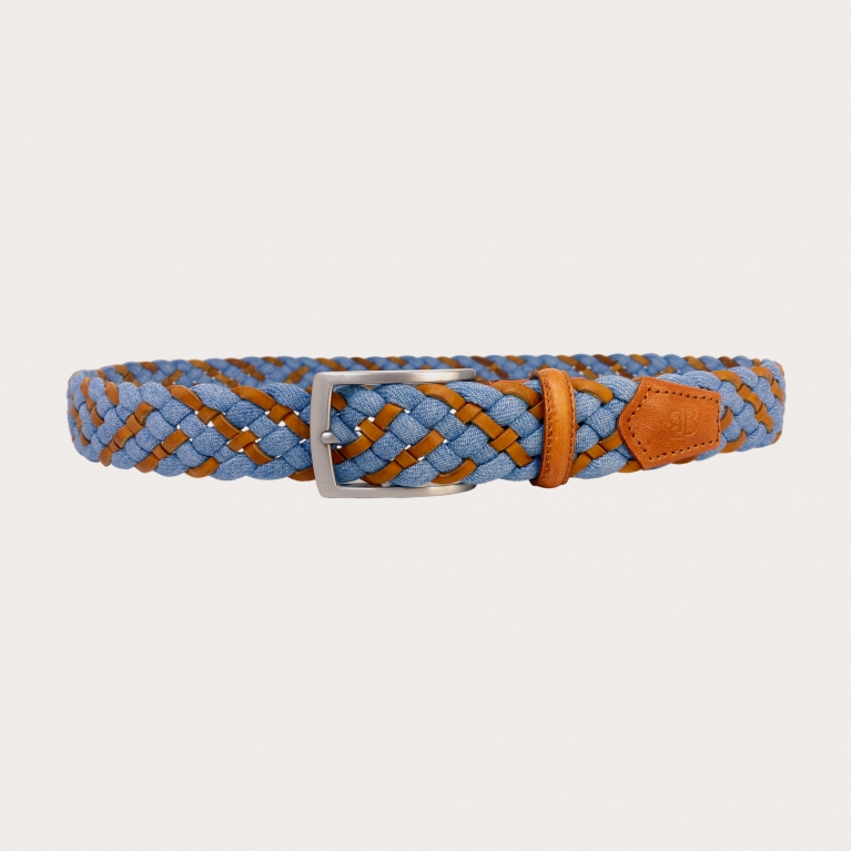Braided jeans belt blue and leather