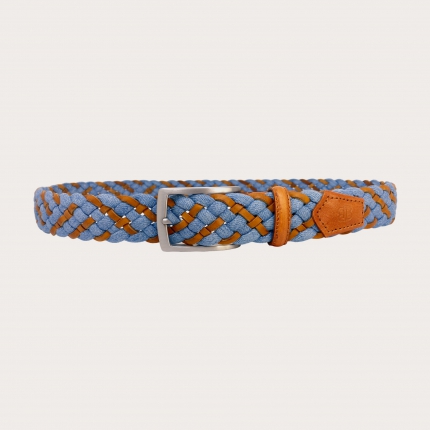 Braided jeans belt blue and leather